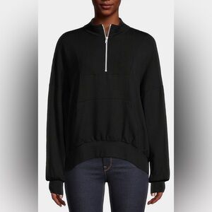 LNA Blake Zip-Neck Sweatshirt, Black, sz S